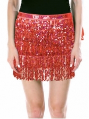 70s Costume Red Sequin Skirt Fringe Skirt - Womens 70s Disco Costumes 